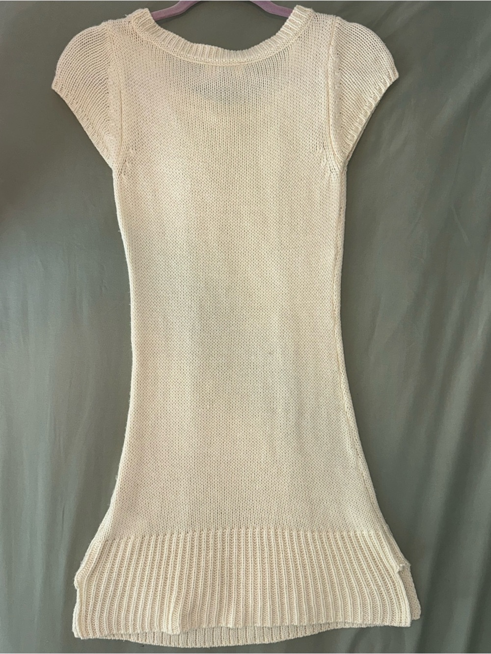 lei Cream Cable-Knit Short Sleeve Sweater Dress - Picture 2 of 4